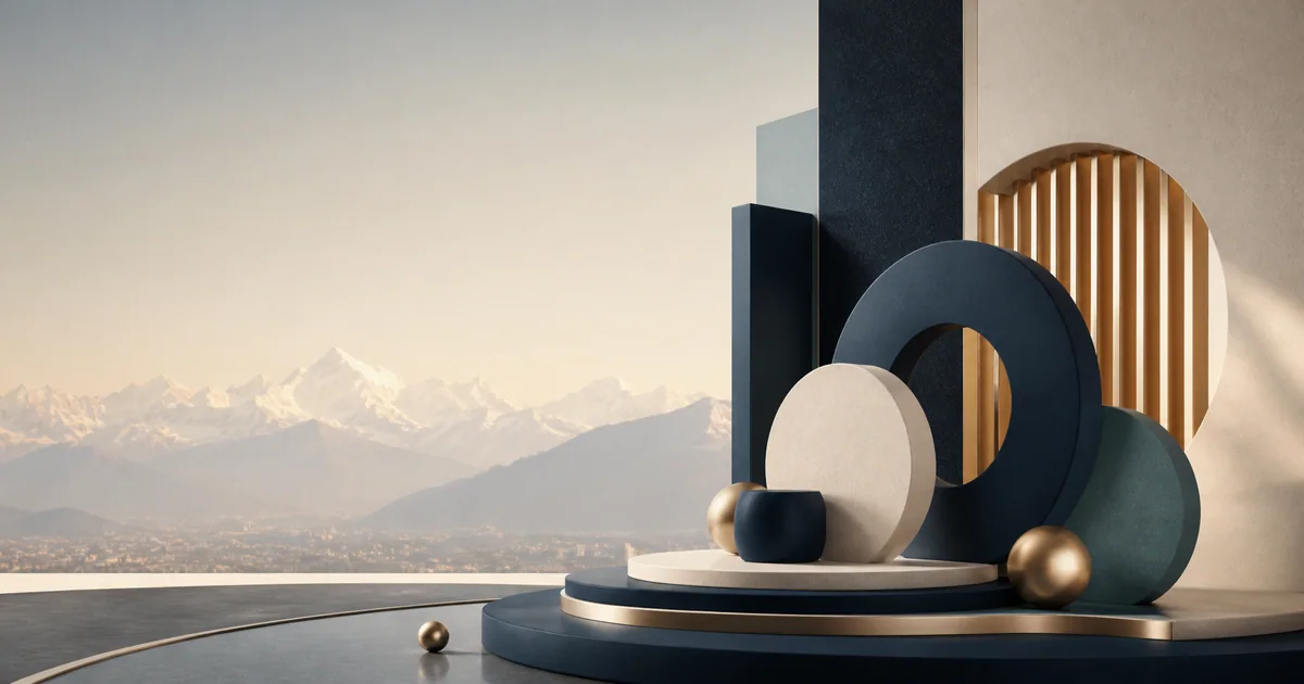Abstract forms overlooking Kathmandu and the Himalayan horizon