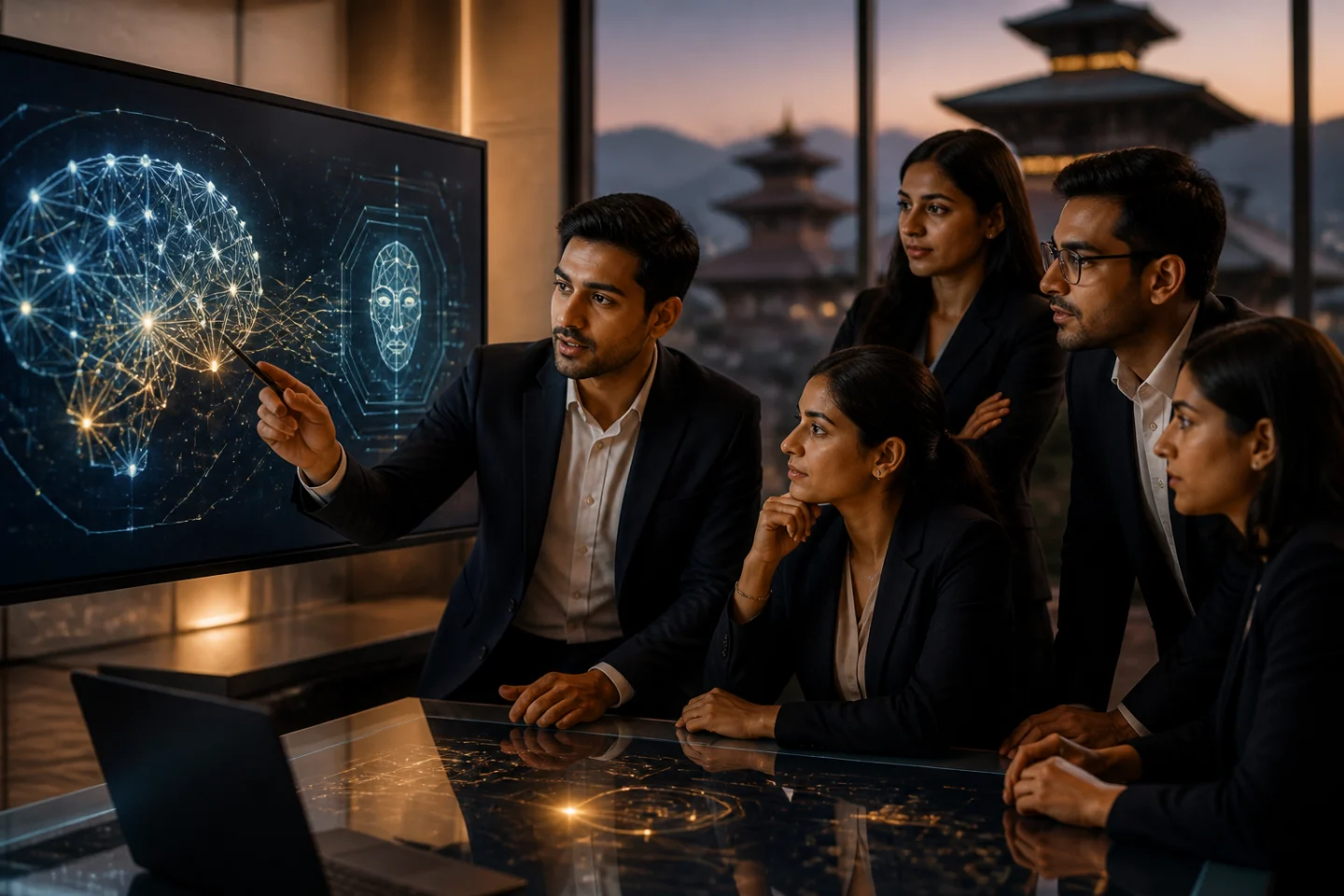 Technology team assessing artificial intelligence and digital-risk systems