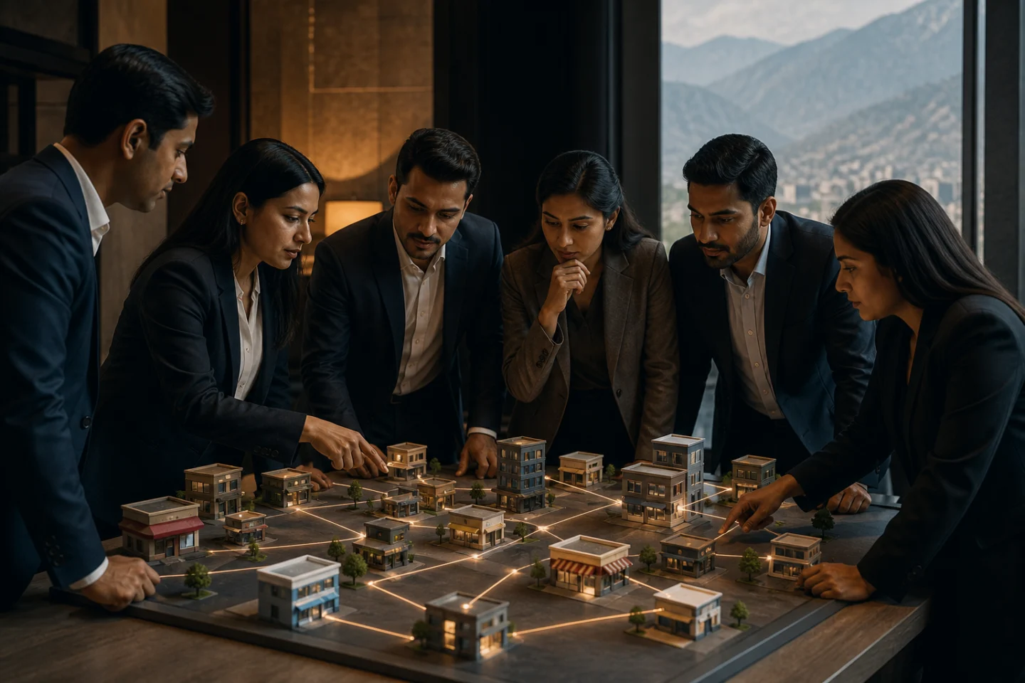 Business leaders assessing competition within an interconnected market
