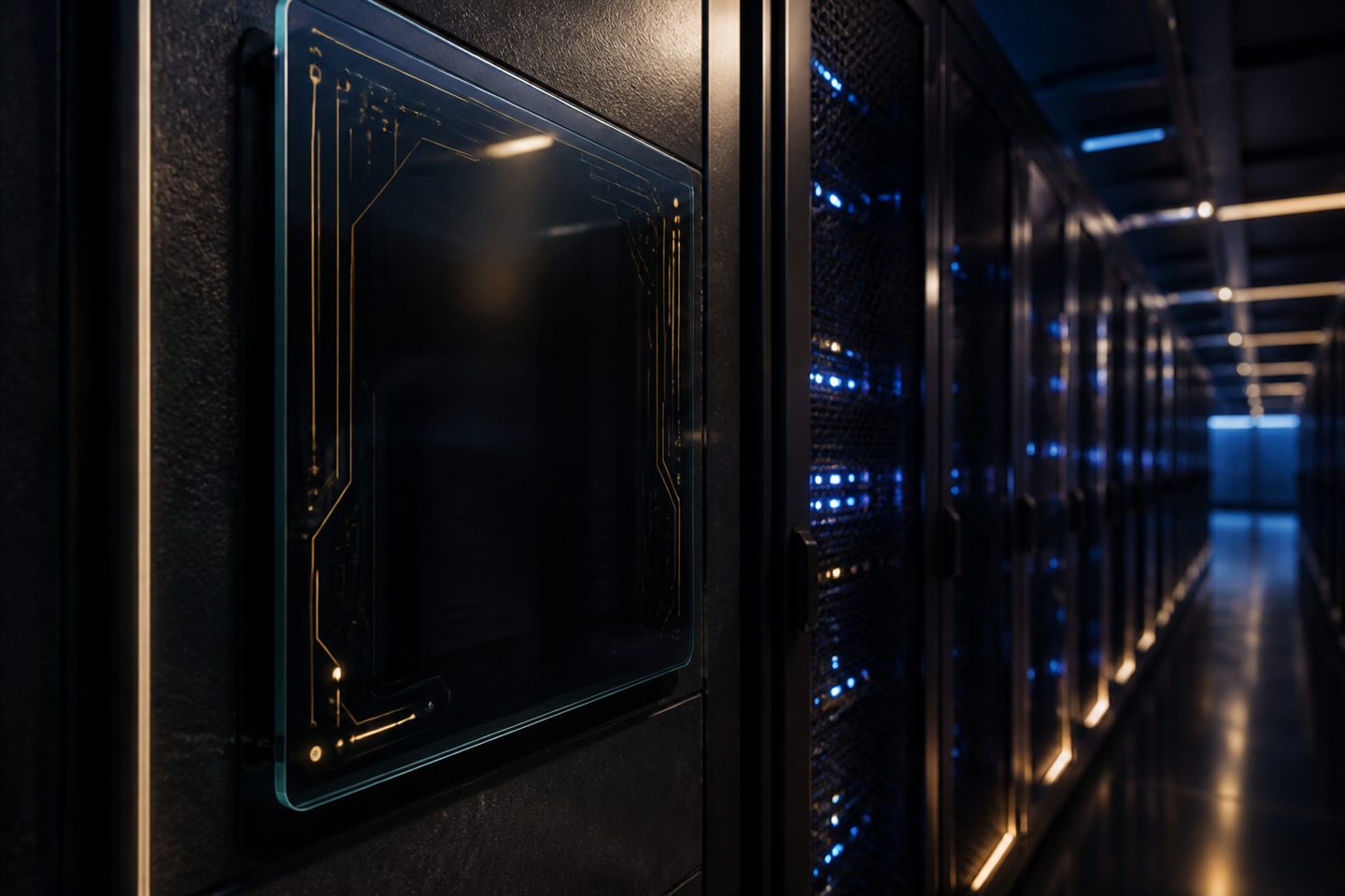 Dark data centre architecture with digital interface and circuit geometry
